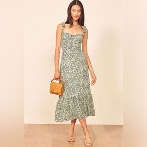 Reformation Nikita Midi Dress Green Floral Print Size 4